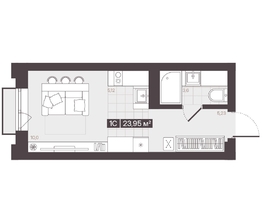 Продается 1-комнатная квартира  Жилой квартал «Моне», 23.95  м², 4294235 рублей