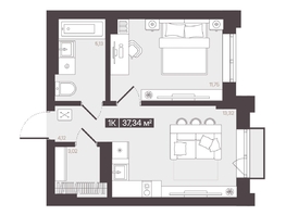 Продается 1-комнатная квартира  Жилой квартал «Моне», 37.34  м&sup2;, 6415140 рублей