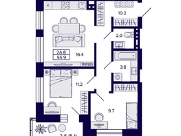 Продается 2-комнатная квартира ЖК Сподвижники, 55.9  м², 8400000 рублей