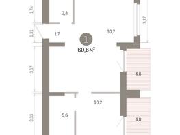 Продается 1-комнатная квартира ЖК Пшеница, 6.1, 60.55  м&sup2;, 9150000 рублей