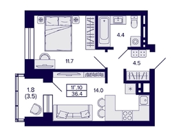 Продается 1-комнатная квартира ЖК Сподвижники, 36.4 м², 4850000 рублей