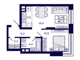 Продается 2-комнатная квартира ЖК Citatum (Цитатум), 40.3 м², 7750000 рублей