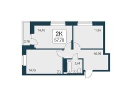 Продается 2-комнатная квартира ЖК Квартал на Игарской, дом 2 мон, 57.79 м², 8530000 рублей