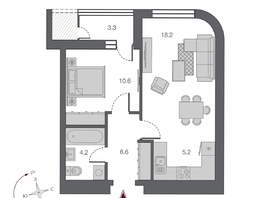 Продается 2-комнатная квартира ЖК Беринг, дом 2, 44.8 м², 9400000 рублей