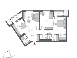Продается 3-комнатная квартира ЖК Беринг, дом 2, 87.4 м², 16500000 рублей