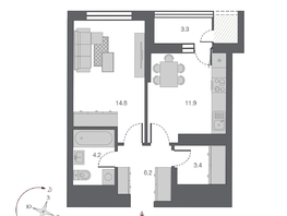 Продается 1-комнатная квартира ЖК Беринг, дом 2, 40.5 м², 9950000 рублей