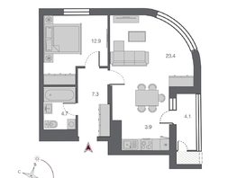 Продается 2-комнатная квартира ЖК Беринг, дом 2, 57  м², 12164000 рублей