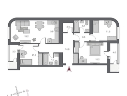 Продается 4-комнатная квартира ЖК Беринг, дом 2, 99.2 м², 16900000 рублей
