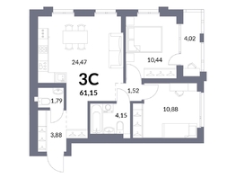 Продается 3-комнатная квартира ЖК Горская Лагуна, корпус 2, 61.15 м², 12903000 рублей