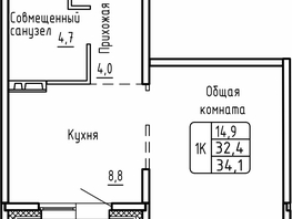 Продается 1-комнатная квартира ЖК Самоцветы, Бирюза дом 2, 34.1 м², 4950000 рублей