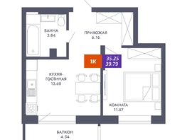 Продается 1-комнатная квартира ЖК Звезда, дом 2, 35.25  м², 6697500 рублей