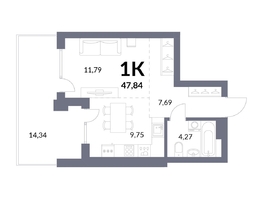 Продается 1-комнатная квартира ЖК Горская Лагуна, корпус 2, 46.8 м², 9403000 рублей