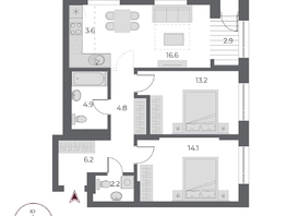 Продается 3-комнатная квартира ЖК ОСКАР, дом 1, 68.4 м², 13650000 рублей