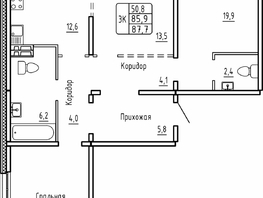 Продается 3-комнатная квартира ЖК Самоцветы, Бирюза дом 1, 87.7 м², 8050000 рублей