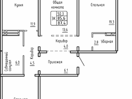 Продается 3-комнатная квартира ЖК Самоцветы, Бирюза дом 2, 87.4 м², 8150000 рублей