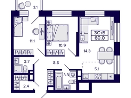 Продается 3-комнатная квартира ЖК Citatum (Цитатум), 60 м², 9000000 рублей