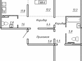 Продается 3-комнатная квартира ЖК Гренландия, Лес дом №5, 88.6  м², 9050000 рублей