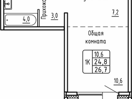 Продается 1-комнатная квартира ЖК Самоцветы, Бирюза дом 1, 26.7 м², 3450000 рублей