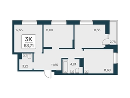 Продается 3-комнатная квартира ЖК Квартал на Игарской, дом 2 мон, 68.71 м², 8350000 рублей