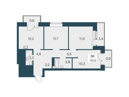 Продается 3-комнатная квартира ЖК Расцветай на Красном, дом 5, 70 м², 12150000 рублей