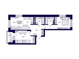 Продается 3-комнатная квартира ЖК Сподвижники, 63.2 м², 7850000 рублей