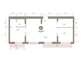 Продается 2-комнатная квартира ЖК Лебедевский квартал, дом 1, 70.2  м², 11070000 рублей