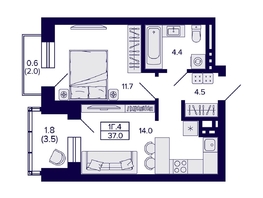 Продается 1-комнатная квартира ЖК Сподвижники, 37 м², 4850000 рублей