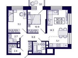 Продается 3-комнатная квартира ЖК Citatum (Цитатум), 60 м², 9100000 рублей