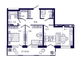 Продается 3-комнатная квартира ЖК Luna (Луна), 65.7 м², 9700000 рублей