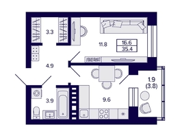 Продается 1-комнатная квартира ЖК Сподвижники, 35.4 м², 5500000 рублей