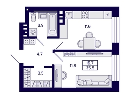 Продается 1-комнатная квартира ЖК Сподвижники, 35.5 м², 4700000 рублей
