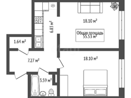 Продается 2-комнатная квартира ЖК На Снежиной, дом 3, 55.53 м², 5400000 рублей