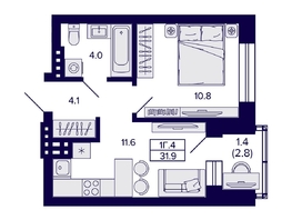 Продается 1-комнатная квартира ЖК Сподвижники, 31.9 м², 4550000 рублей