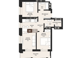 Продается 3-комнатная квартира ЖК Паскаль, секция 1, 68.9  м², 12539800 рублей