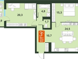 Продается 3-комнатная квартира ЖК Тайгинский парк, дом 4, 82.2 м², 9470000 рублей