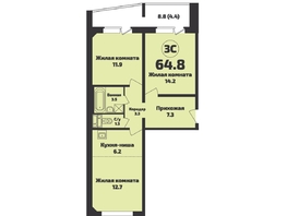 Продается 3-комнатная квартира ЖК Приозерный, дом 712 серия Life, 64.8 м², 7120000 рублей