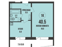 Продается 1-комнатная квартира ЖК Династия, дом 905, 40.5 м², 4500000 рублей