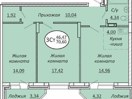 Продается 3-комнатная квартира ЖК Пролетарский, 70.6  м², 8683800 рублей