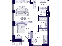 Продается 2-комнатная квартира ЖК Сподвижники, 56 м², 7000000 рублей
