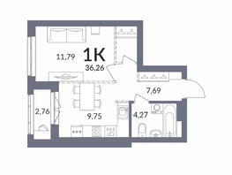 Продается 1-комнатная квартира ЖК Горская Лагуна, корпус 2, 36.26 м², 7992820 рублей