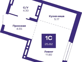 Продается 1-комнатная квартира ЖК Базилик, дом 2, 25.68 м², 4139000 рублей