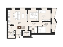 Продается 3-комнатная квартира ЖК Паскаль, секция 1, 84.3  м², 13403700 рублей