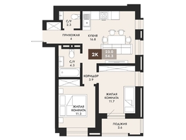 Продается 2-комнатная квартира ЖК Паскаль, секция 1, 55.6  м², 10619600 рублей