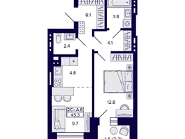Продается 2-комнатная квартира ЖК Сподвижники, 45.3 м², 6800000 рублей