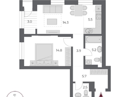 Продается 2-комнатная квартира ЖК ОСКАР, дом 2, 54.9  м², 10300000 рублей