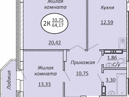 Продается 2-комнатная квартира ЖК Пролетарский, 64.17 м², 8406270 рублей