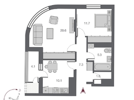 Продается 2-комнатная квартира ЖК Беринг, дом 2, 60.7 м², 12300000 рублей