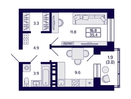 Продается 1-комнатная квартира ЖК Сподвижники, 35.4  м², 5700000 рублей