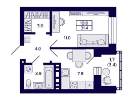 Продается 1-комнатная квартира ЖК Сподвижники, 31.4 м², 4550000 рублей