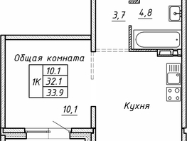 Продается 1-комнатная квартира ЖК Гренландия, Лес дом №5, 33.9 м², 4690000 рублей
